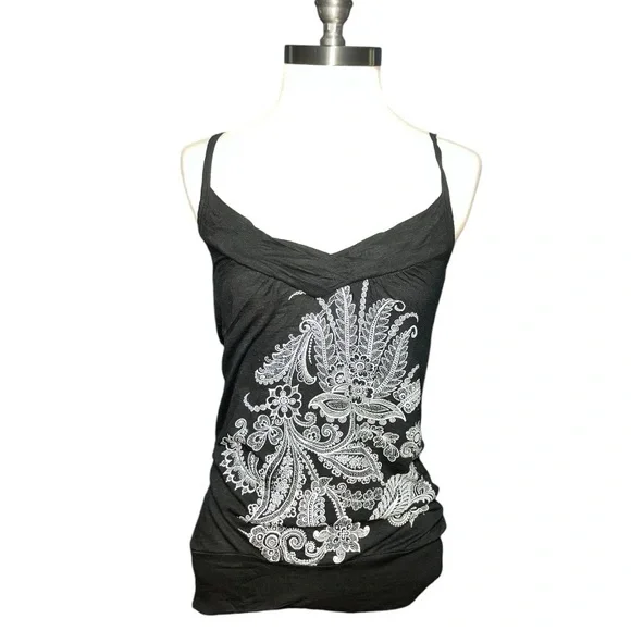 Cozy S&S Casual Lounge Wear Top-Straps Black sleeveless size medium blouse - Picture 2 of 10